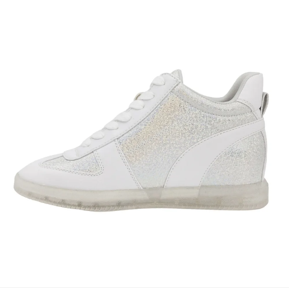NEW Women's White Sparkly Sneakers High Top Glitter Shine Shoes 9M True Craft